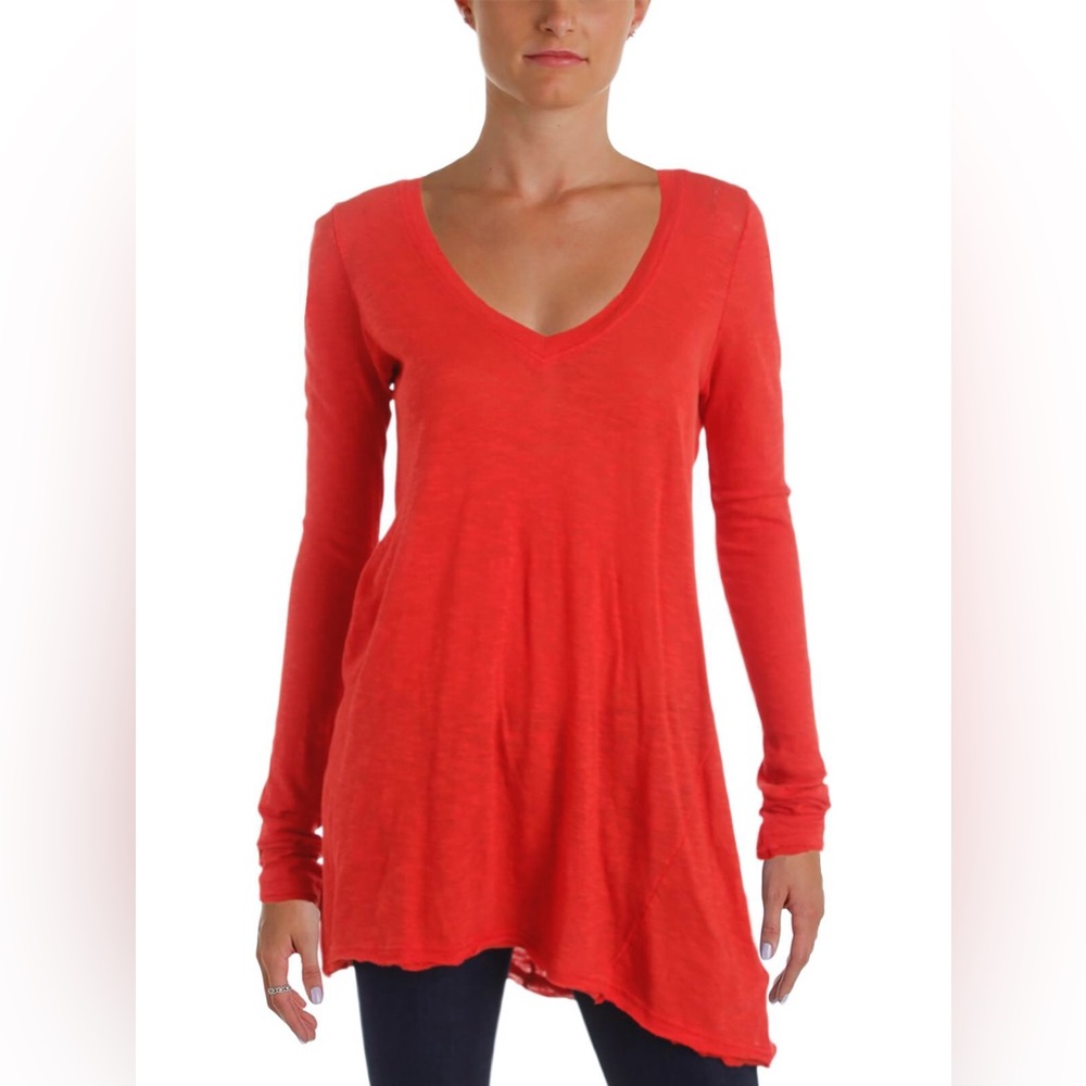 Free People Anna Burnout Long Sleeve in Coral Red size Medium